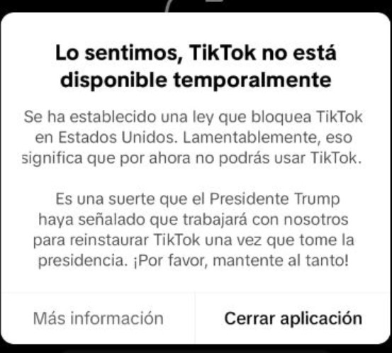 Mensaje de TikTok a sus usuarios de Estados Unidos.